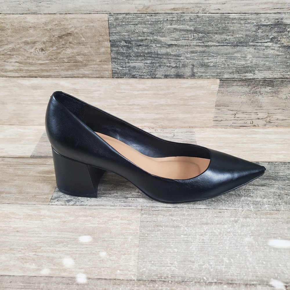 Massimo Matteo Dawn Womens Pumps Sz 6 M Block Heel Black Leather Slip-On Shoes